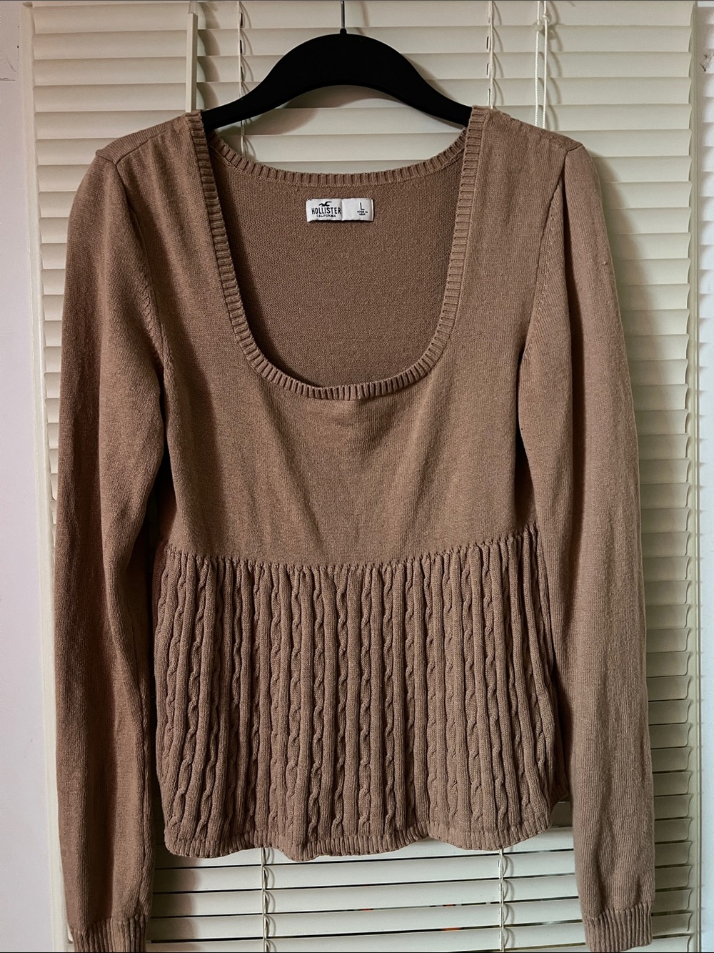 Hollister Brown Cable-Peplum Scoop Neck Sweater